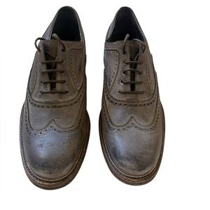 n.d.c. Made by Hand Unisex Wingtip Oxford Shoes Grey Burnished Leather Size 39.5